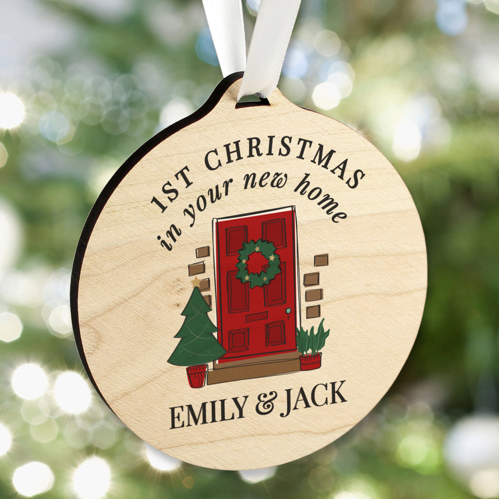Personalised New Home Round Wooden Decoration - Buy Christmas Decorations at GiftMasters.co.uk