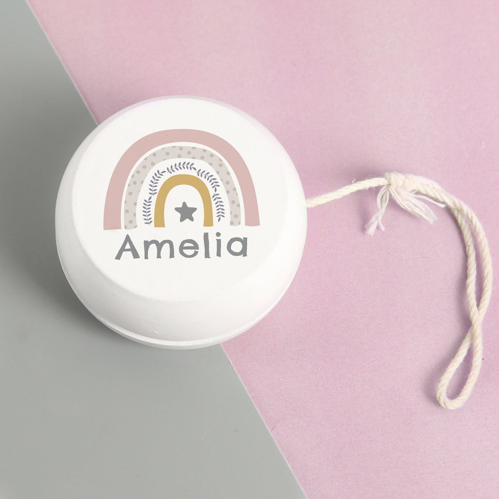 Personalised Rainbow White Wooden Yoyo - Buy Keepsakes at GiftMasters.co.uk