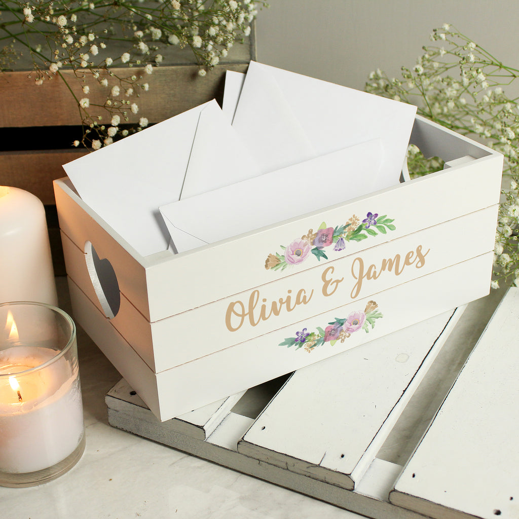 Personalised Floral Couples White Wooden Crate - Buy Wooden at GiftMasters.co.uk
