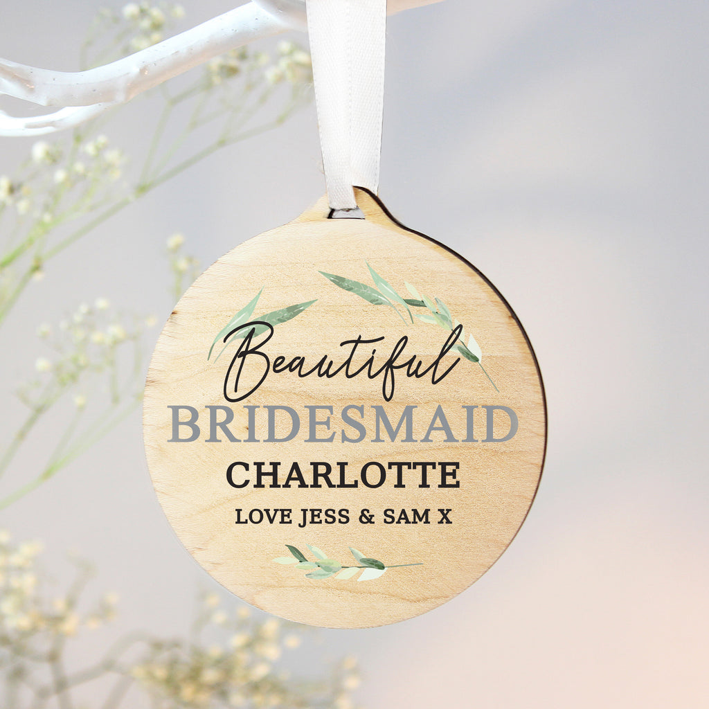 Personalised Leaf Decor Round Wooden Decoration - Buy Hanging Decorations & Signs at GiftMasters.co.uk
