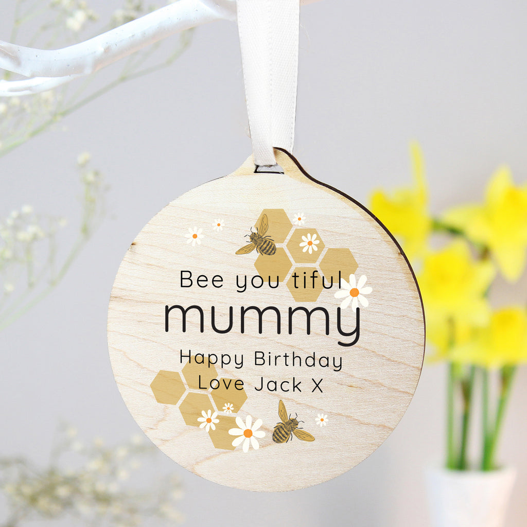 Personalised Bee Round Wooden Decoration - Buy Hanging Decorations & Signs at GiftMasters.co.uk