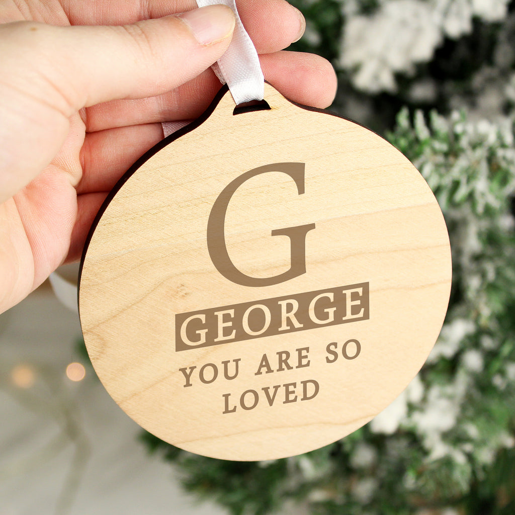 Personalised Initial Round Wooden Decoration - Buy Hanging Decorations & Signs at GiftMasters.co.uk