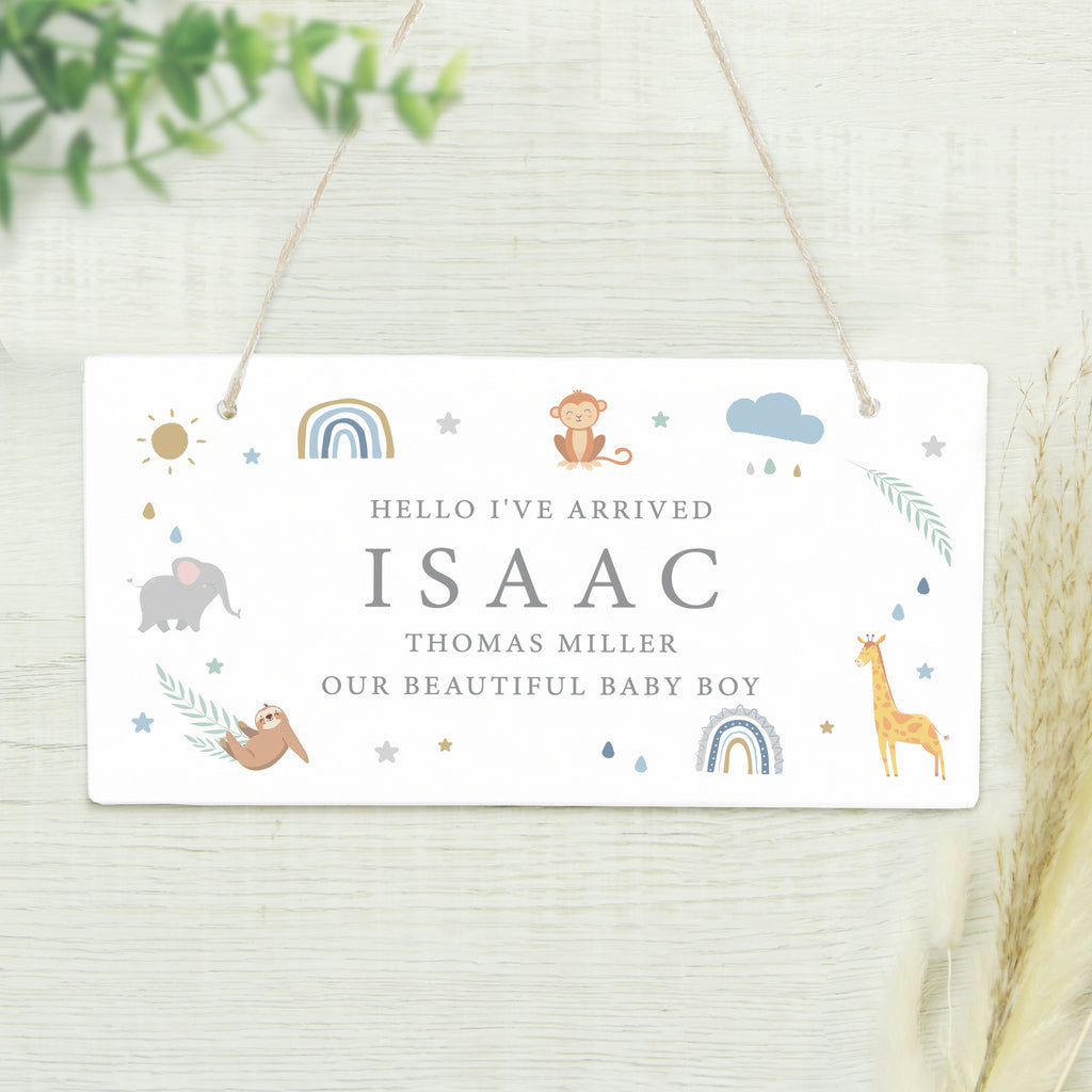 Personalised Safari Animals Wooden Sign - Buy Hanging Decorations & Signs at GiftMasters.co.uk