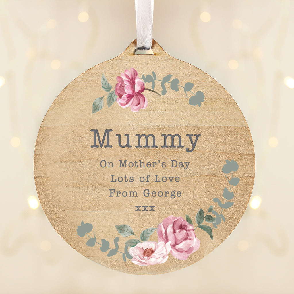 Personalised Floral Watercolour Round Wooden Decoration - Buy Hanging Decorations & Signs at GiftMasters.co.uk