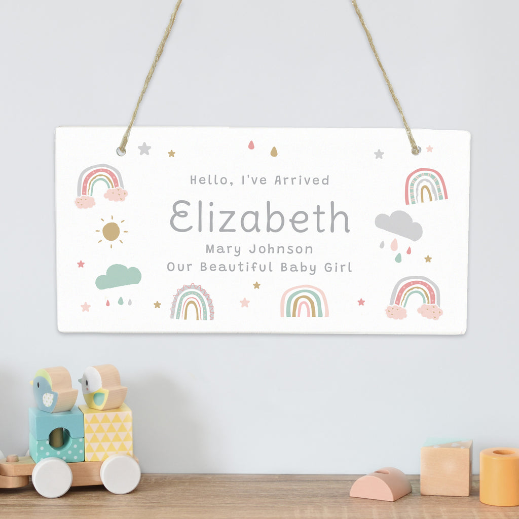 Personalised Pastel Rainbow Wooden Sign - Buy Hanging Decorations & Signs at GiftMasters.co.uk