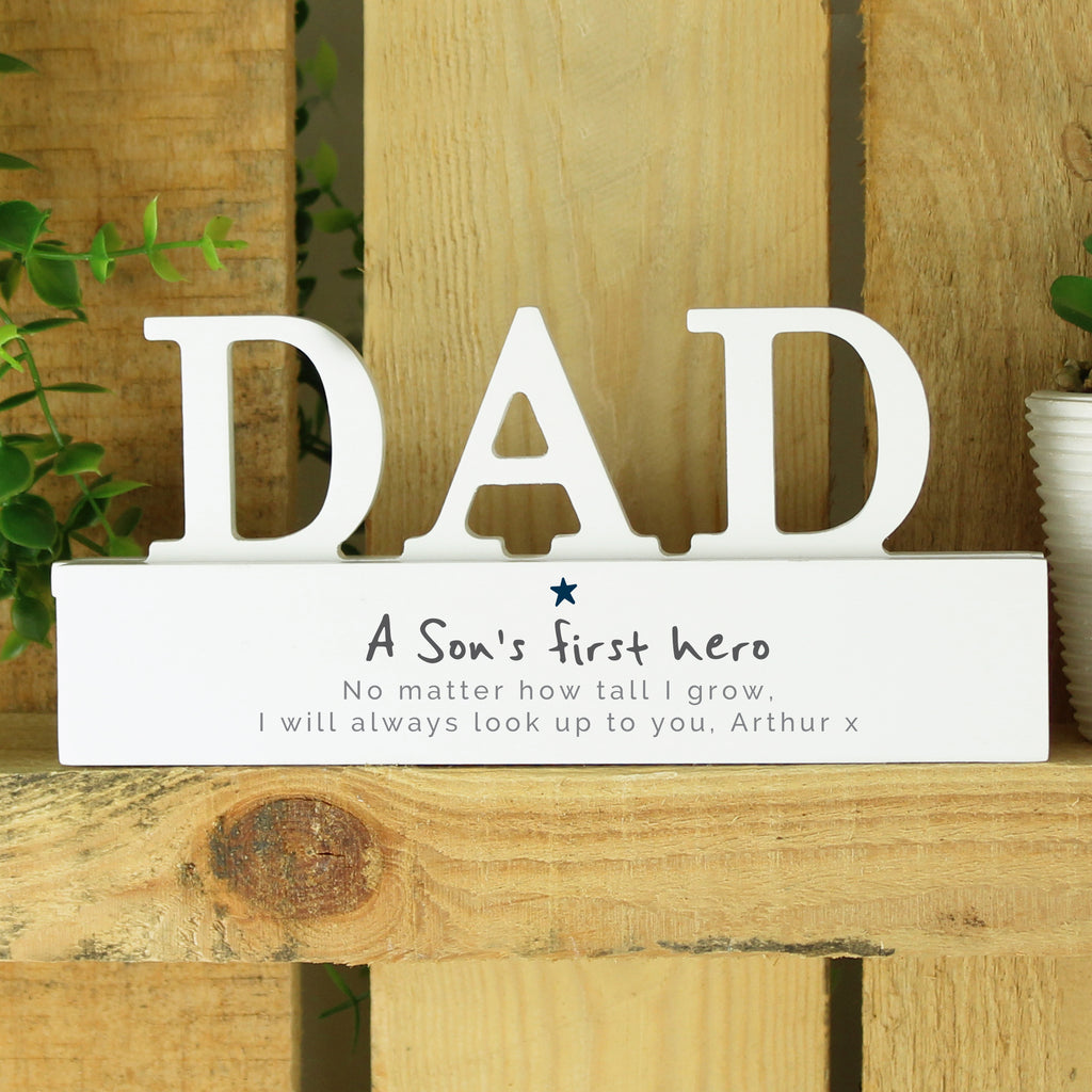 Personalised A Sons First Hero Wooden Dad Ornament - Buy Ornaments at GiftMasters.co.uk