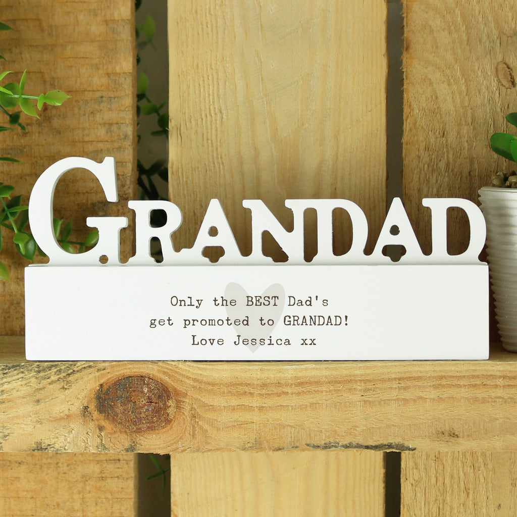 Personalised Free Text Heart Wooden Grandad Ornament - Buy Ornaments at GiftMasters.co.uk