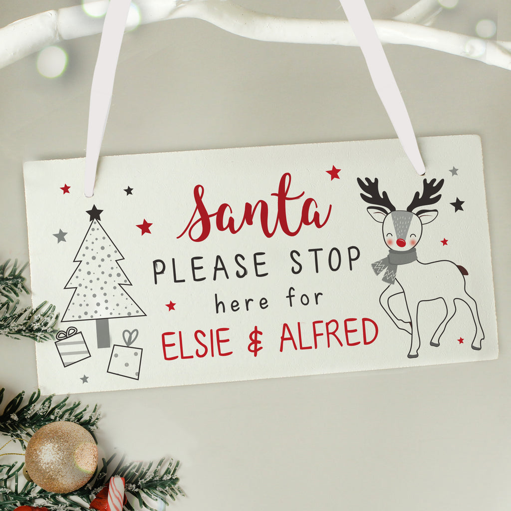 Personalised Rudolph Santa Please Stop Here Sign - Buy Hanging Decorations & Signs at GiftMasters.co.uk