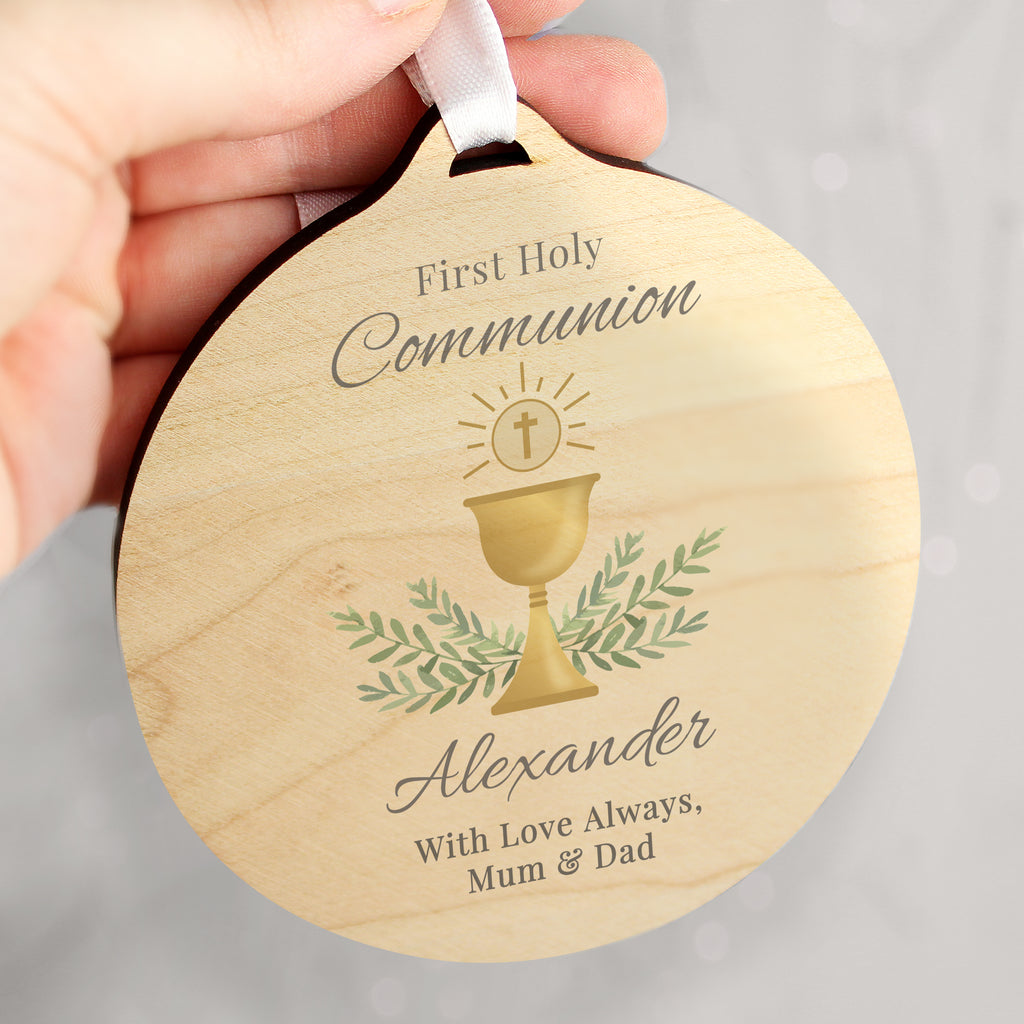 Personalised First Holy Communion Round Wooden Decoration - Buy Hanging Decorations & Signs at GiftMasters.co.uk