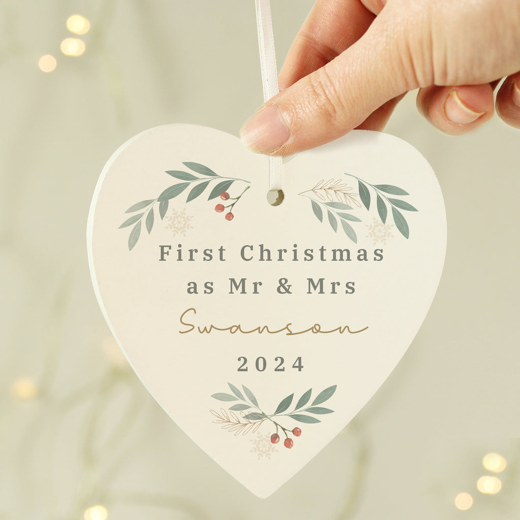 Personalised Christmas Foliage Hanging Heart Decoration - Buy Christmas Decorations at GiftMasters.co.uk