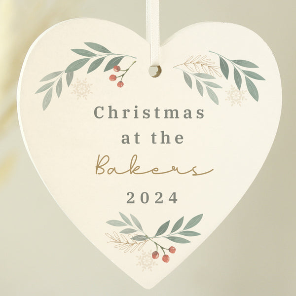 Personalised Christmas Foliage Hanging Heart Decoration
