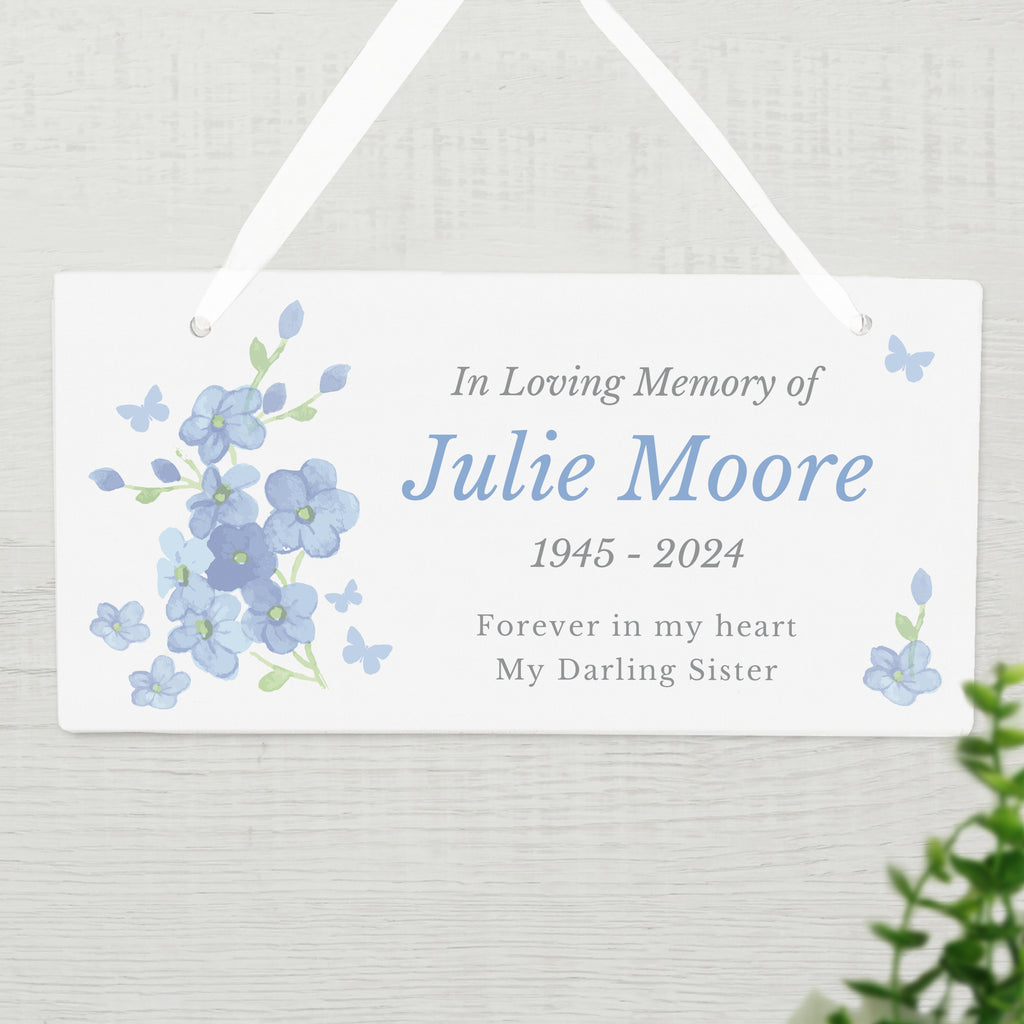 Personalised Memorial Forget Me Not Wooden Sign - Buy Hanging Decorations & Signs at GiftMasters.co.uk