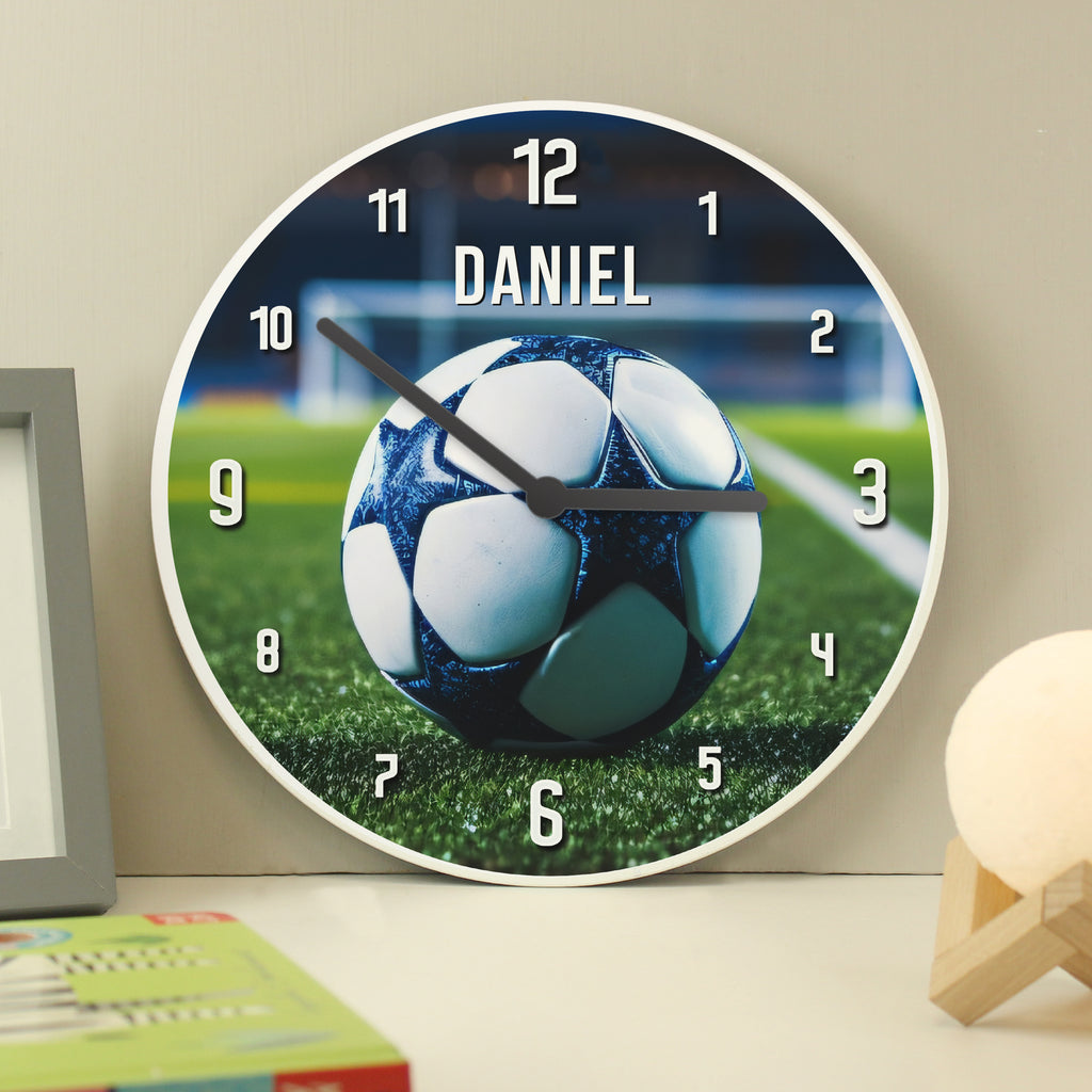 Personalised Football Wooden Childrens Clock - Buy Clocks & Watches at GiftMasters.co.uk