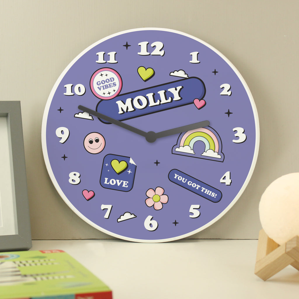 Personalised Positive Vibes Wooden Childrens Clock - Buy Clocks & Watches at GiftMasters.co.uk