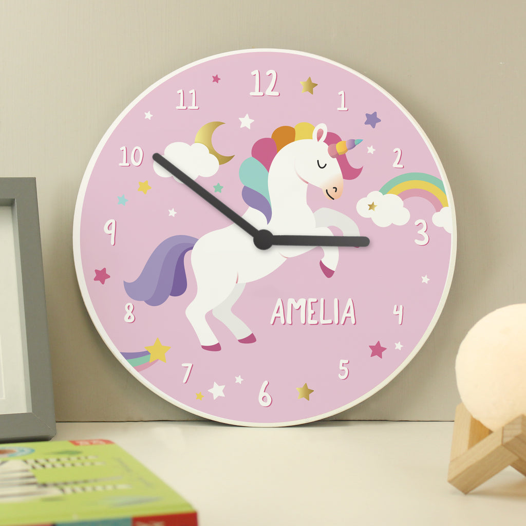 Personalised Unicorn Wooden Childrens Clock - Buy Clocks & Watches at GiftMasters.co.uk