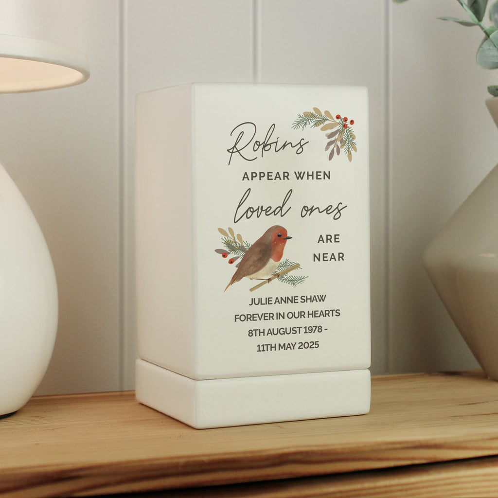 Personalised Robins Appear Small Wooden Urn - Buy Wooden Urns at GiftMasters.co.uk