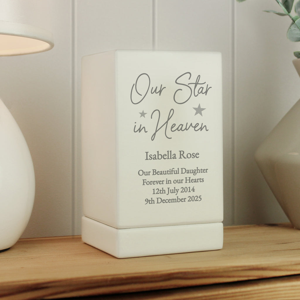 Personalised Our Star in Heaven Small Wooden Urn - Buy Wooden Urns at GiftMasters.co.uk