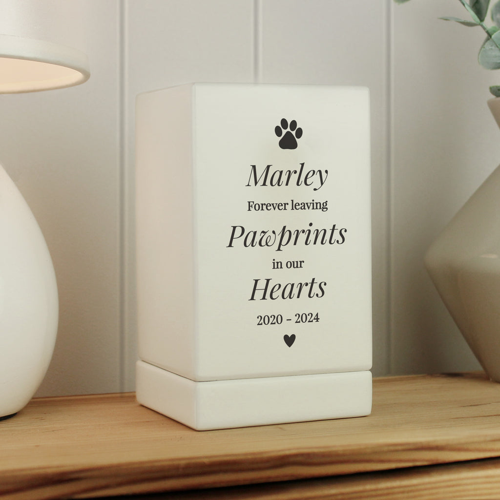 Personalised Pet Pawprints Small Wooden Urn - Buy Wooden Urns at GiftMasters.co.uk