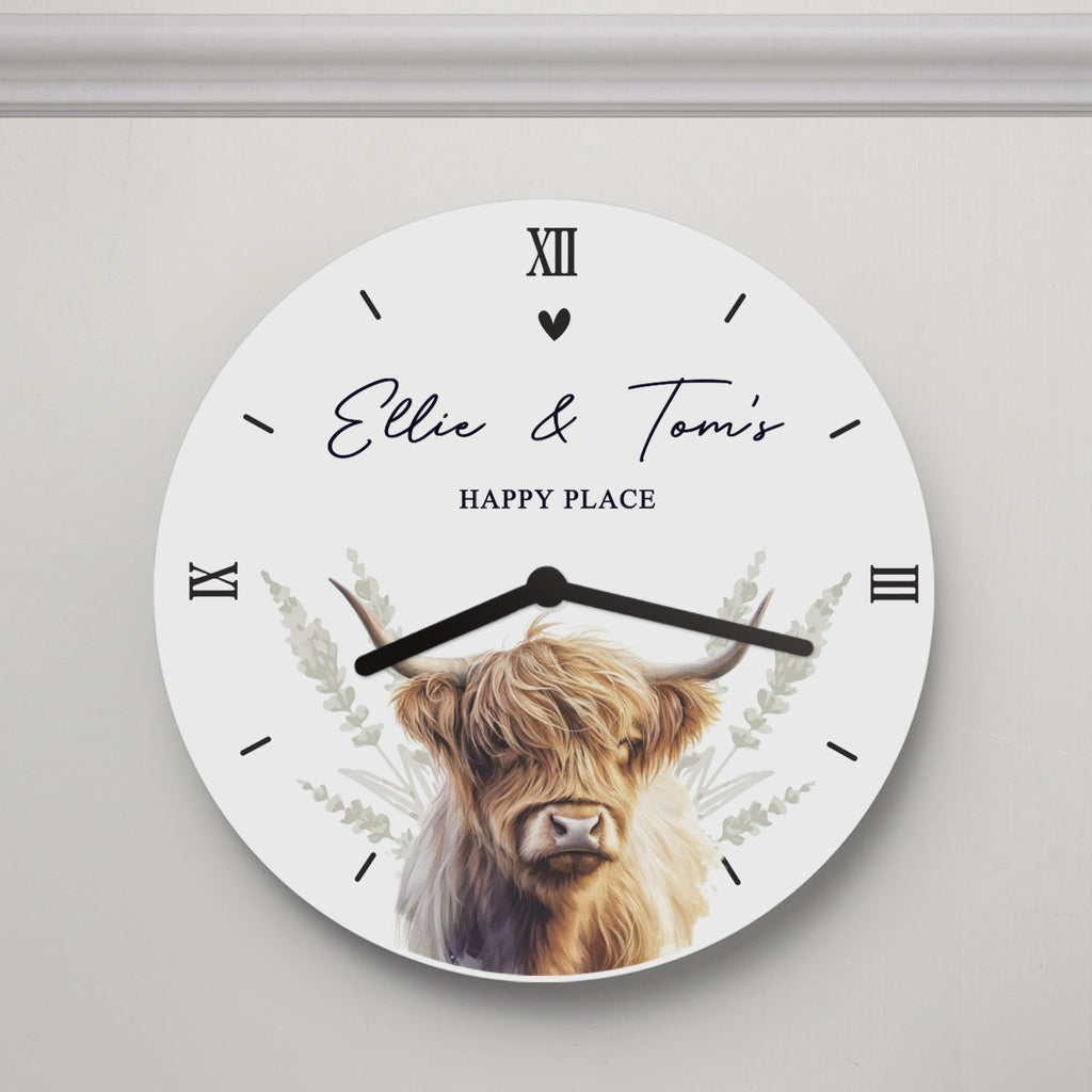 Personalised Highland Cow Wooden Clock - Buy Clocks & Watches at GiftMasters.co.uk