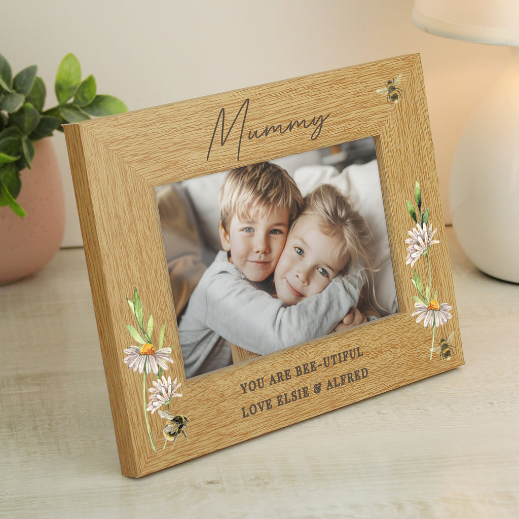 Personalised Floral Bee 6x4 Oak Finish Photo Frame - Buy Photo Frames, Albums and Guestbooks at GiftMasters.co.uk