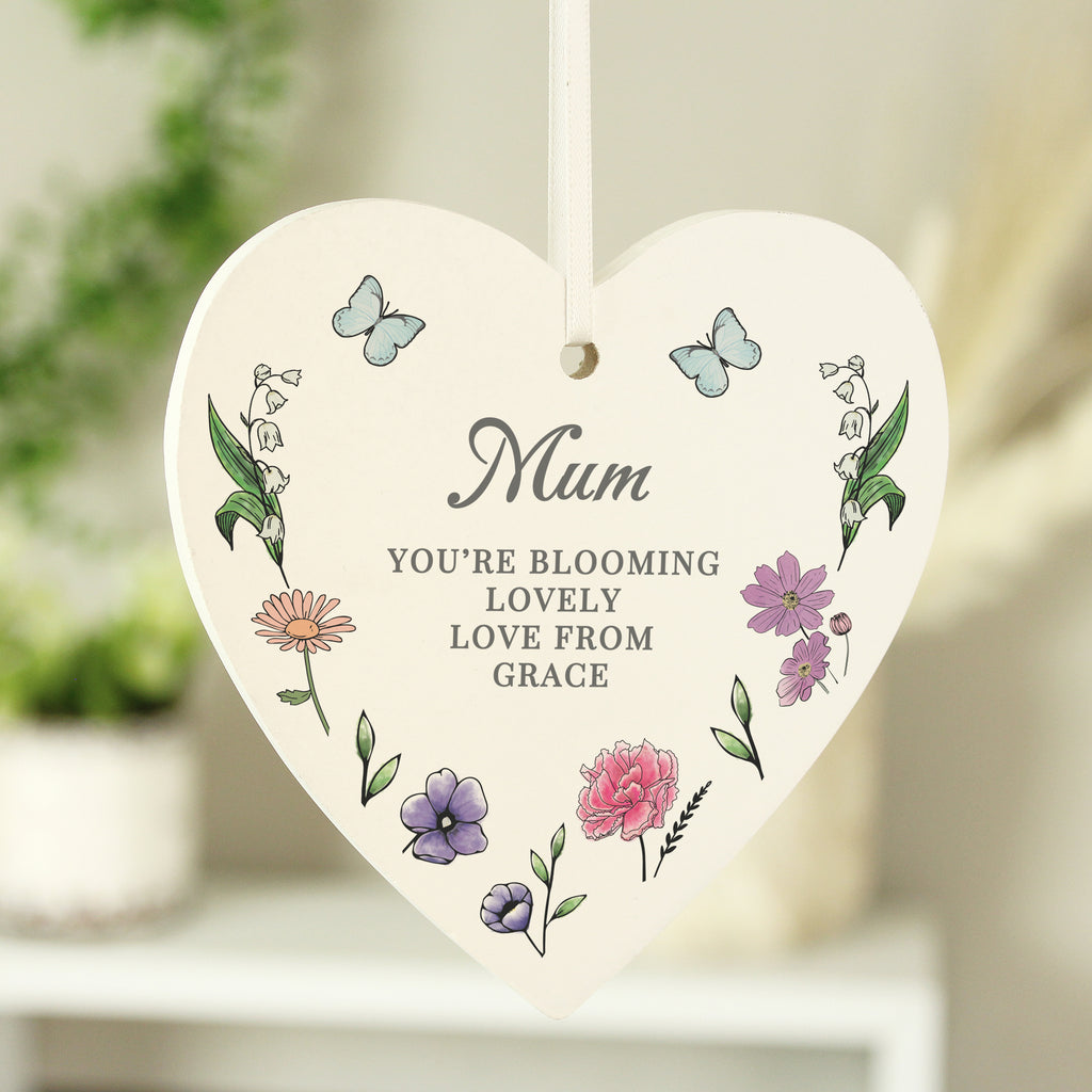 Personalised Wild Flowers Wooden Heart - Buy Ornaments at GiftMasters.co.uk