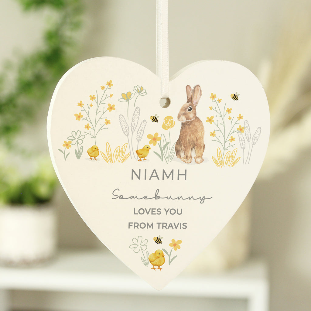 Personalised Spring Bunny Wooden Heart Ornament - Buy Hanging Decorations & Signs at GiftMasters.co.uk