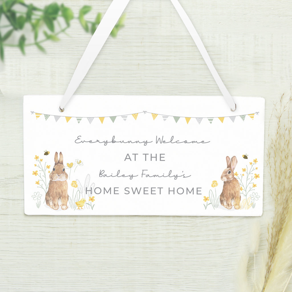 Personalised Spring Bunny Wooden Sign - Buy Hanging Decorations & Signs at GiftMasters.co.uk