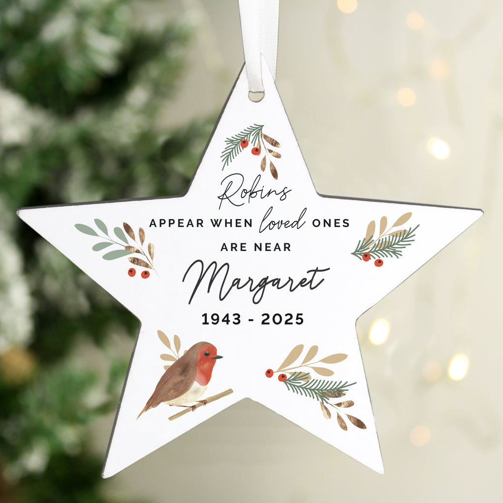 Personalised Robin Memorial Star Ornament - Buy Hanging Decorations & Signs at GiftMasters.co.uk