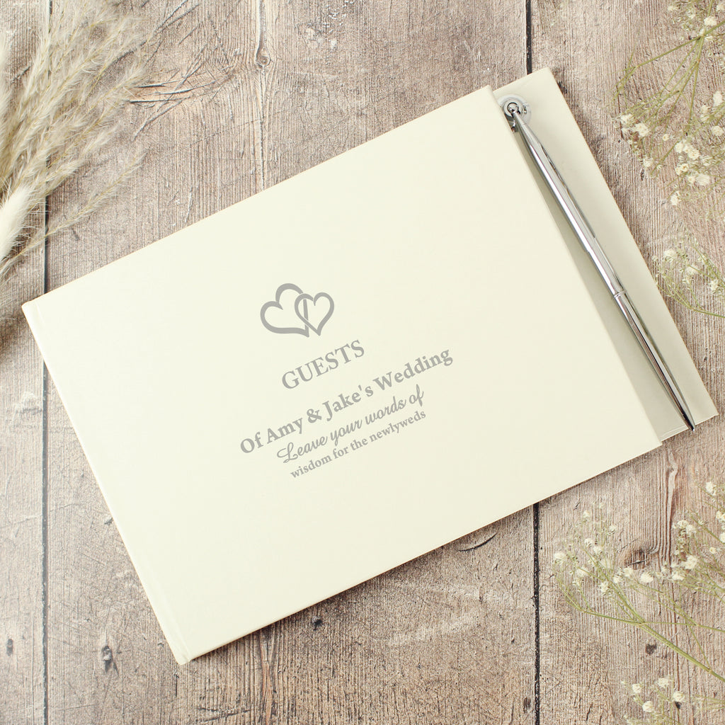 Personalised Hearts Design Hardback Guest Book & Pen - Buy Photo Frames, Albums and Guestbooks at GiftMasters.co.uk