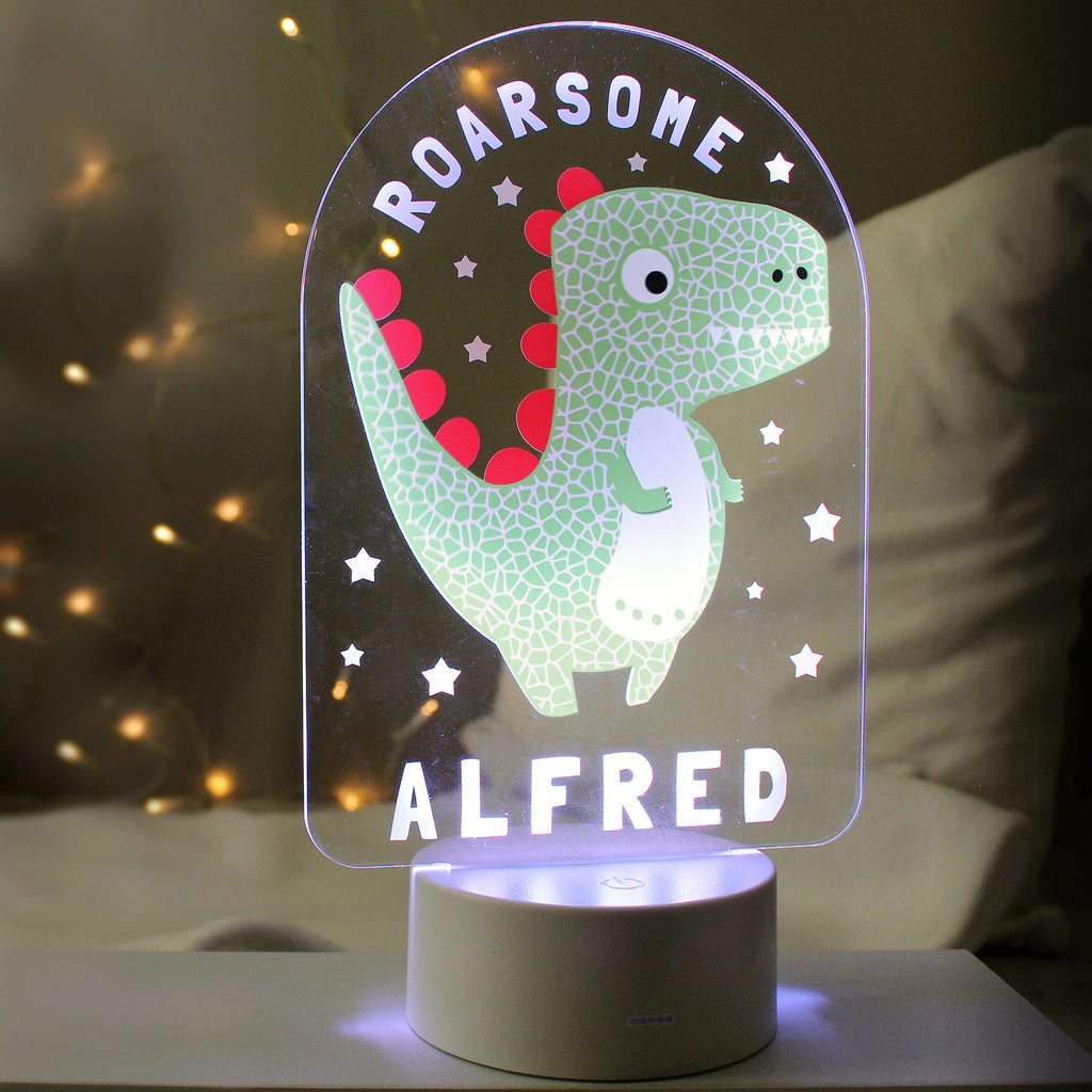 Personalised Roarsome Dinosaur LED Colour Changing Night Light - Buy LED Lights, Candles & Decorations at GiftMasters.co.uk