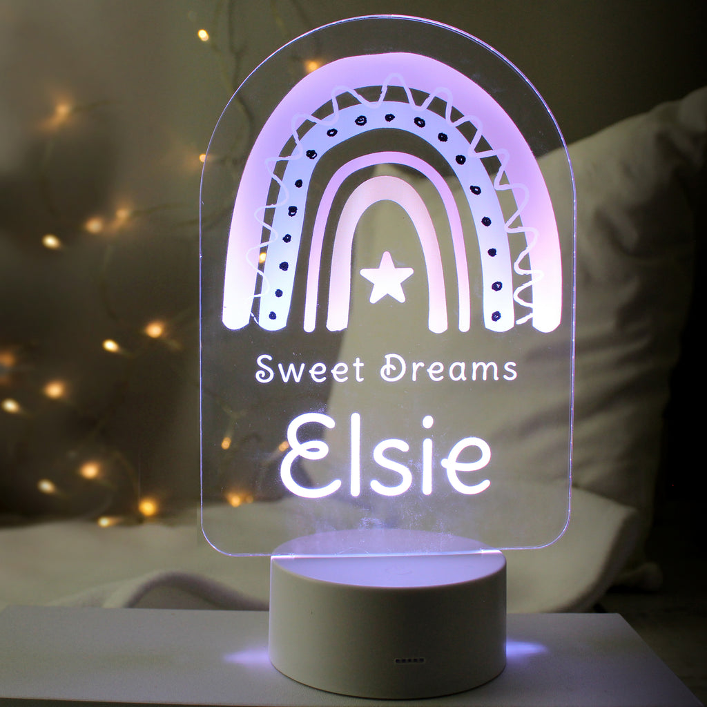 Personalised Pink Rainbow LED Colour Changing Night Light - Buy LED Lights, Candles & Decorations at GiftMasters.co.uk