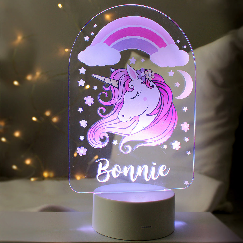 Personalised Pink Unicorn LED Colour Changing Night Light - Buy LED Lights, Candles & Decorations at GiftMasters.co.uk
