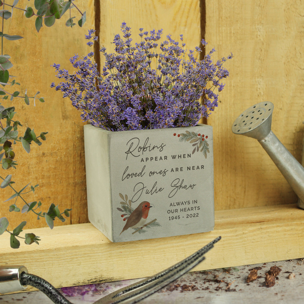 Personalised Robin Memorial Concrete Plant Pot - Buy Vases at GiftMasters.co.uk