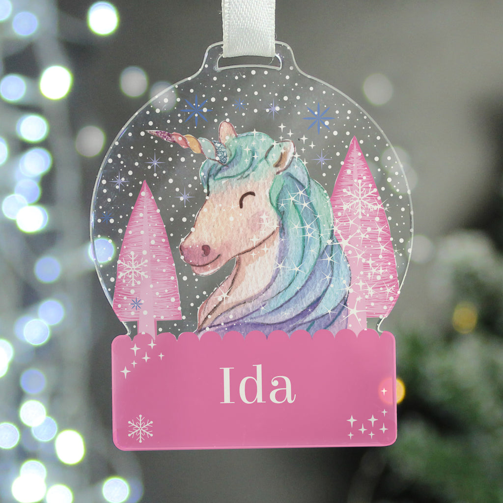 Personalised Unicorn Acrylic Snowglobe Decoration - Buy Christmas Decorations at GiftMasters.co.uk
