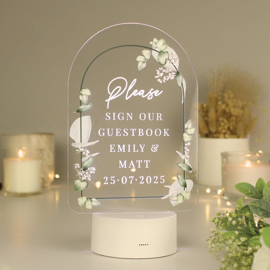 Personalised Botanical LED Colour Changing Wedding Sign - Buy LED Lights, Candles & Decorations at GiftMasters.co.uk