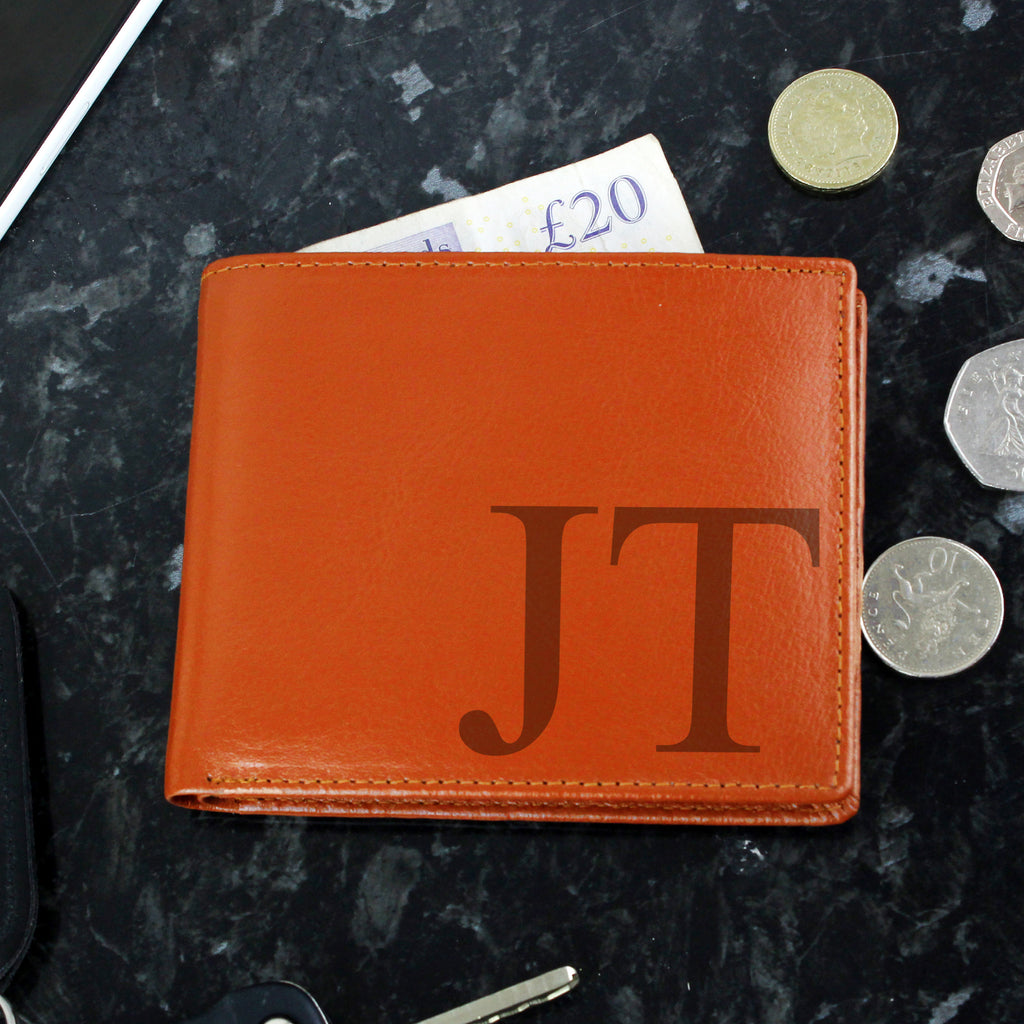 Personalised Big Initials Tan Leather Wallet - Buy Leather & Leatherette at GiftMasters.co.uk