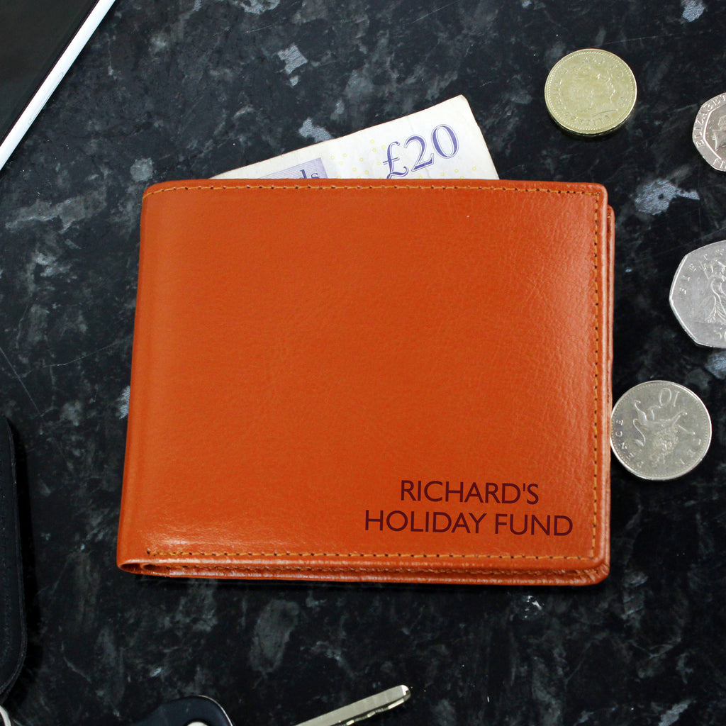 Personalised Message Tan Leather Wallet - Buy Leather & Leatherette at GiftMasters.co.uk