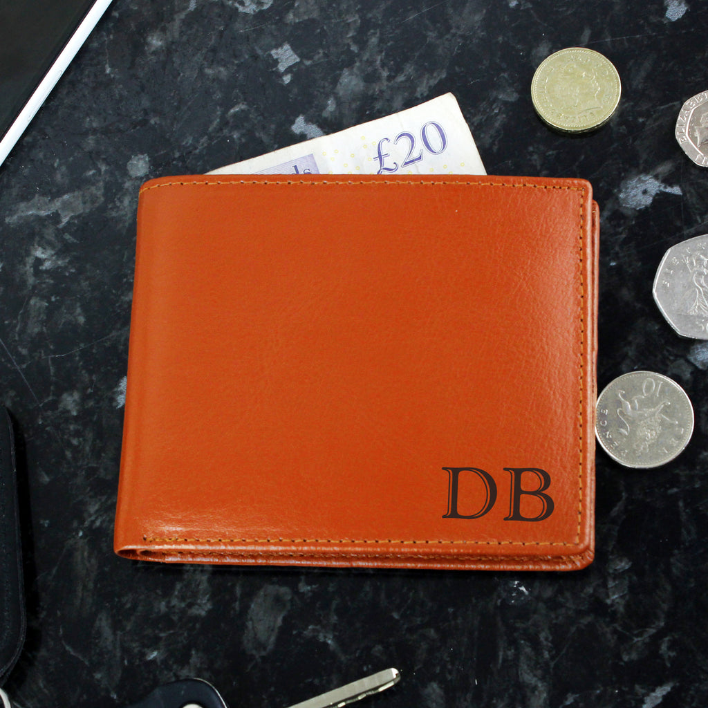 Personalised Initials Tan Leather Wallet - Buy Leather & Leatherette at GiftMasters.co.uk