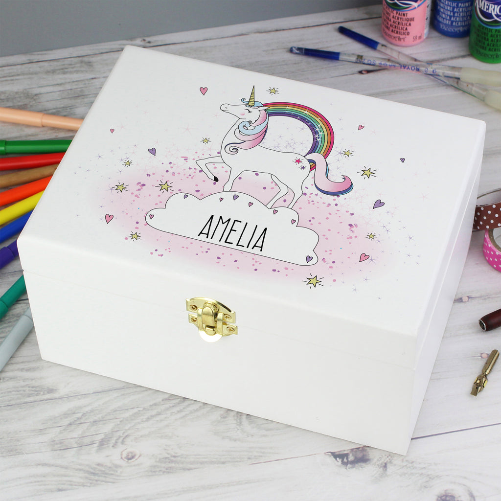 Personalised Unicorn White Wooden Keepsake Box - Buy Trinket, Jewellery & Keepsake Boxes at GiftMasters.co.uk