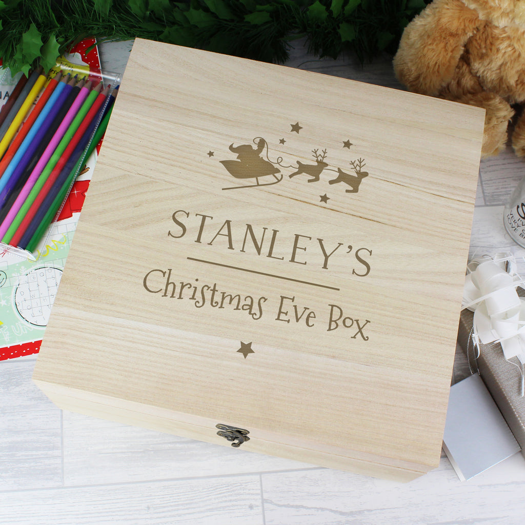 Personalised Large Wooden Christmas Eve Box - Buy Trinket, Jewellery & Keepsake Boxes at GiftMasters.co.uk
