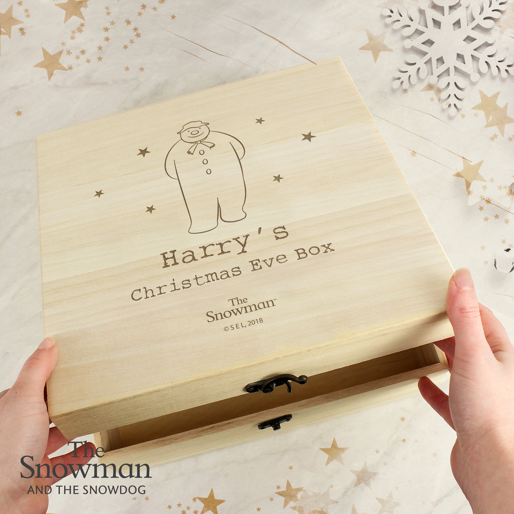 Personalised The Snowman Large Wooden Christmas Eve Box - Buy Trinket, Jewellery & Keepsake Boxes at GiftMasters.co.uk