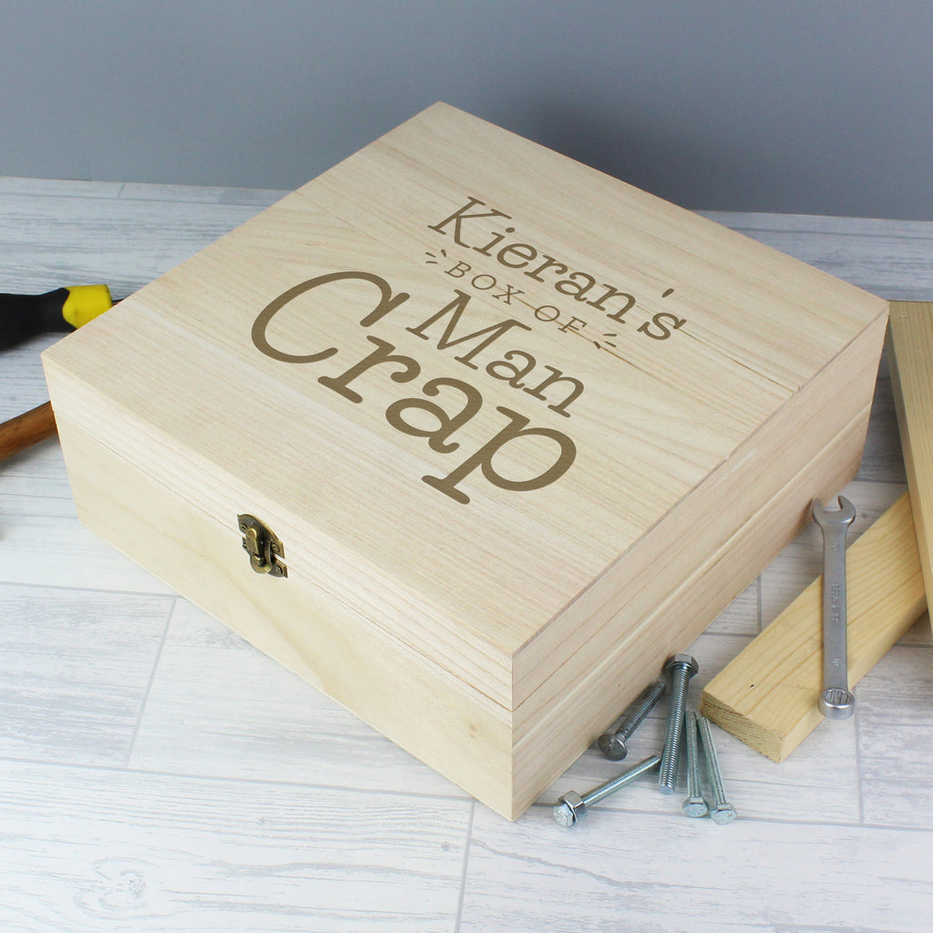 Personalised Box of Man Crap Large Wooden Keepsake Box - Buy Wooden at GiftMasters.co.uk