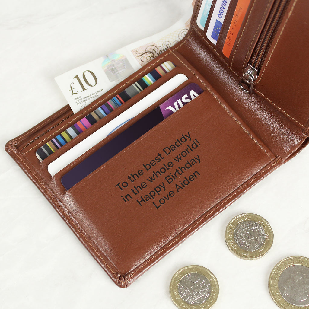 Personalised Free Text Tan Leather Wallet - Buy Leather & Leatherette at GiftMasters.co.uk