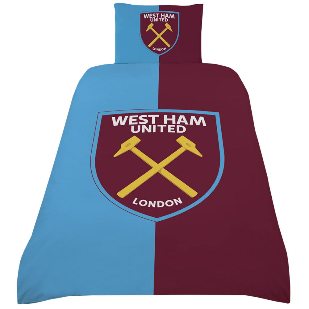 West Ham United FC Colour Split Single Duvet Set - Buy Bed Linen at GiftMasters.co.uk