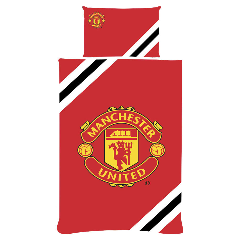 Manchester United FC Core Stripe Single Duvet Set - Buy Bed Linen at GiftMasters.co.uk