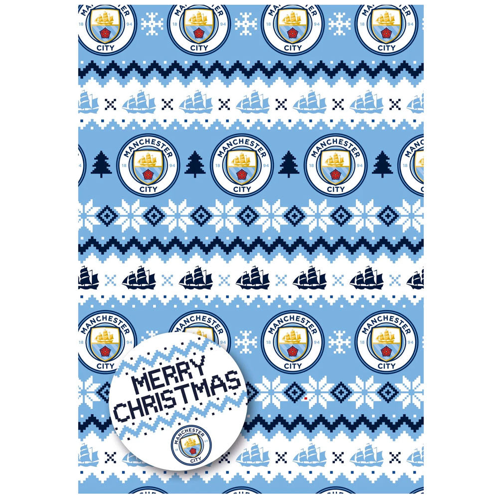 Manchester City FC Christmas Gift Wrap - Buy Gift Bags & Wrap at GiftMasters.co.uk