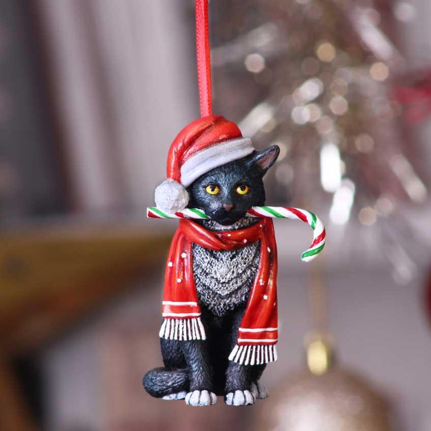 Candy Cane Cat Hanging Ornament (LP) 9cm - Buy Hanging Decorations at GiftMasters.co.uk