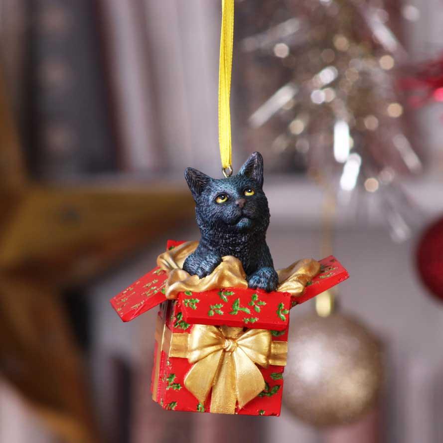 Present Cat Hanging Ornament (LP) 9cm - Buy Hanging Decorations at GiftMasters.co.uk