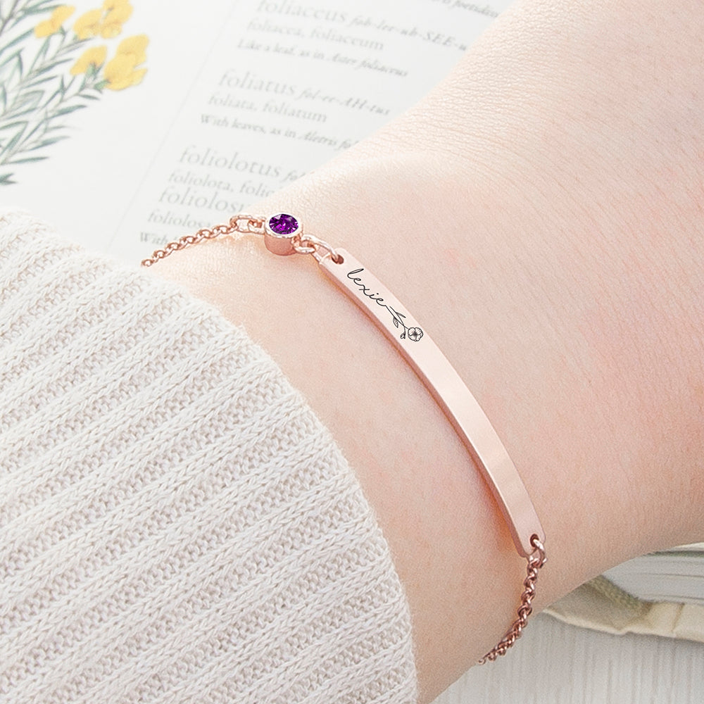 Personalised Birth Flower Swarovski Crystal Rose Gold Bracelet - Buy Metal Jewellery at GiftMasters.co.uk