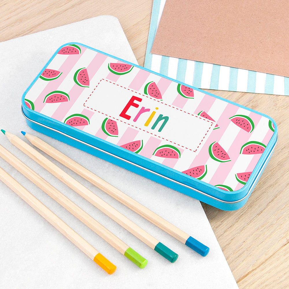 Personalised Melon Pattern Pencil Case Tin - Buy Metal Stationary Tins at GiftMasters.co.uk